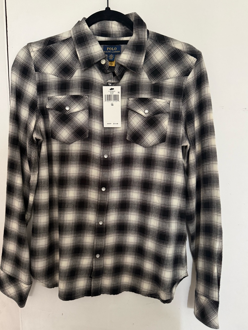 Polo by Ralph Lauren Black & White Plaid Button-Up Shirt SIZE 16 NWT